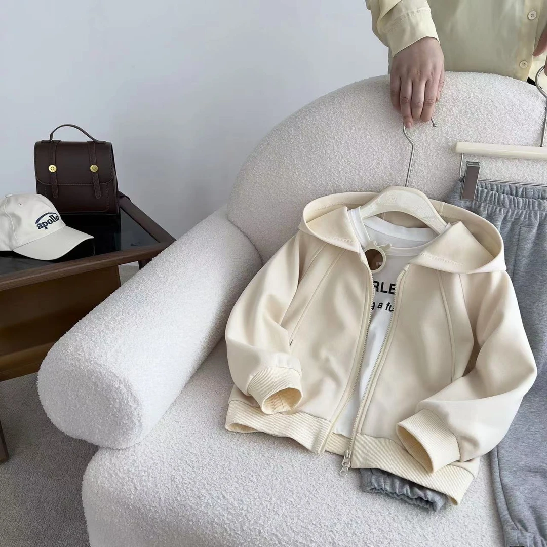 女童秋季纯色连帽外套2023新款中大童运动卫衣