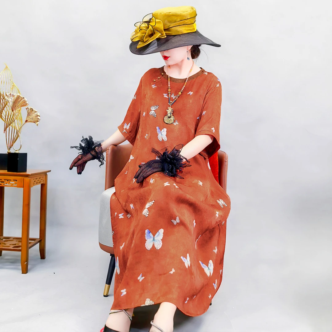 8573大码国潮风高端中国风显瘦妈妈装高贵上档次夏季连衣裙