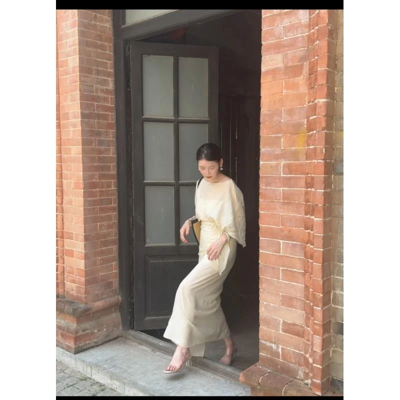 【冷萃苿莉】100苎麻 法式小众简约设计感不规则两件套装裙女