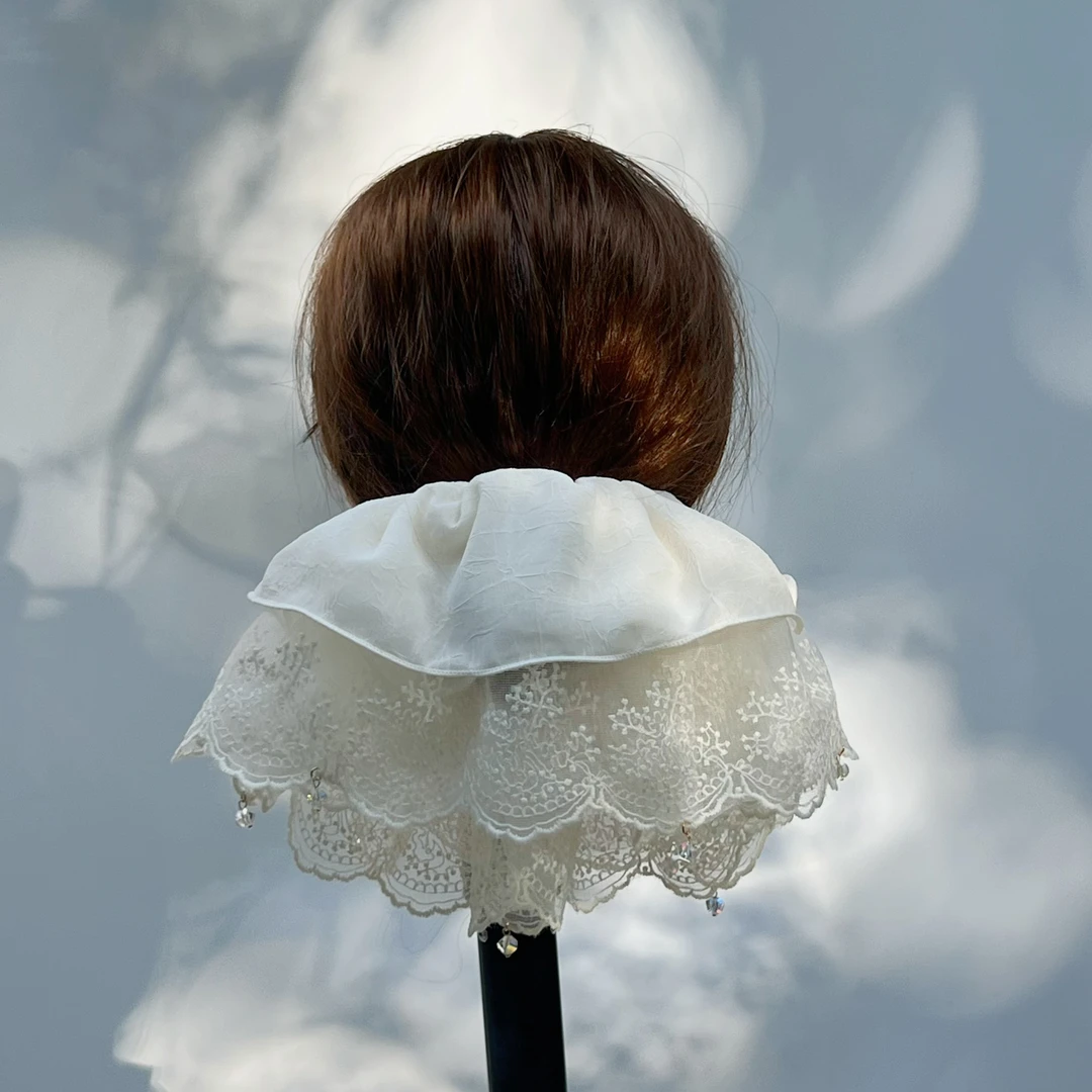 （原相机照片）超大版直径30cm蕾丝纱料单圈手工仙气丸子头发饰