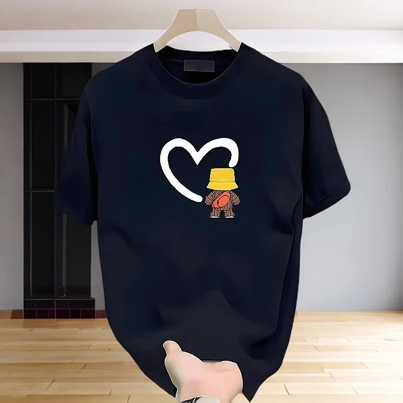 仓石一树爱心泰迪熊短袖T恤男2025圆领百搭宽松休闲时尚情侣上衣