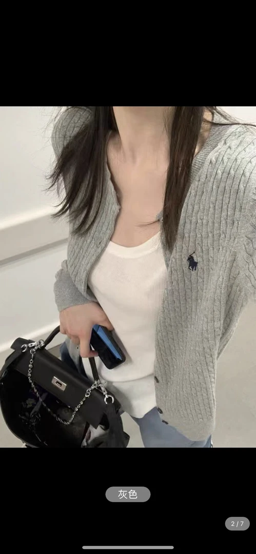 圆领小马刺绣针织开衫女羊毛衫开衫复古麻花显瘦针织衫上衣外套