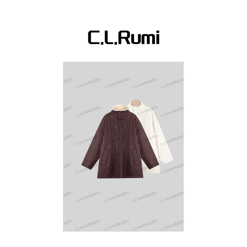 【Rumi精选】“小樽之雪”复古新雪丽羊毛领中长风衣款棉服外套7360wt