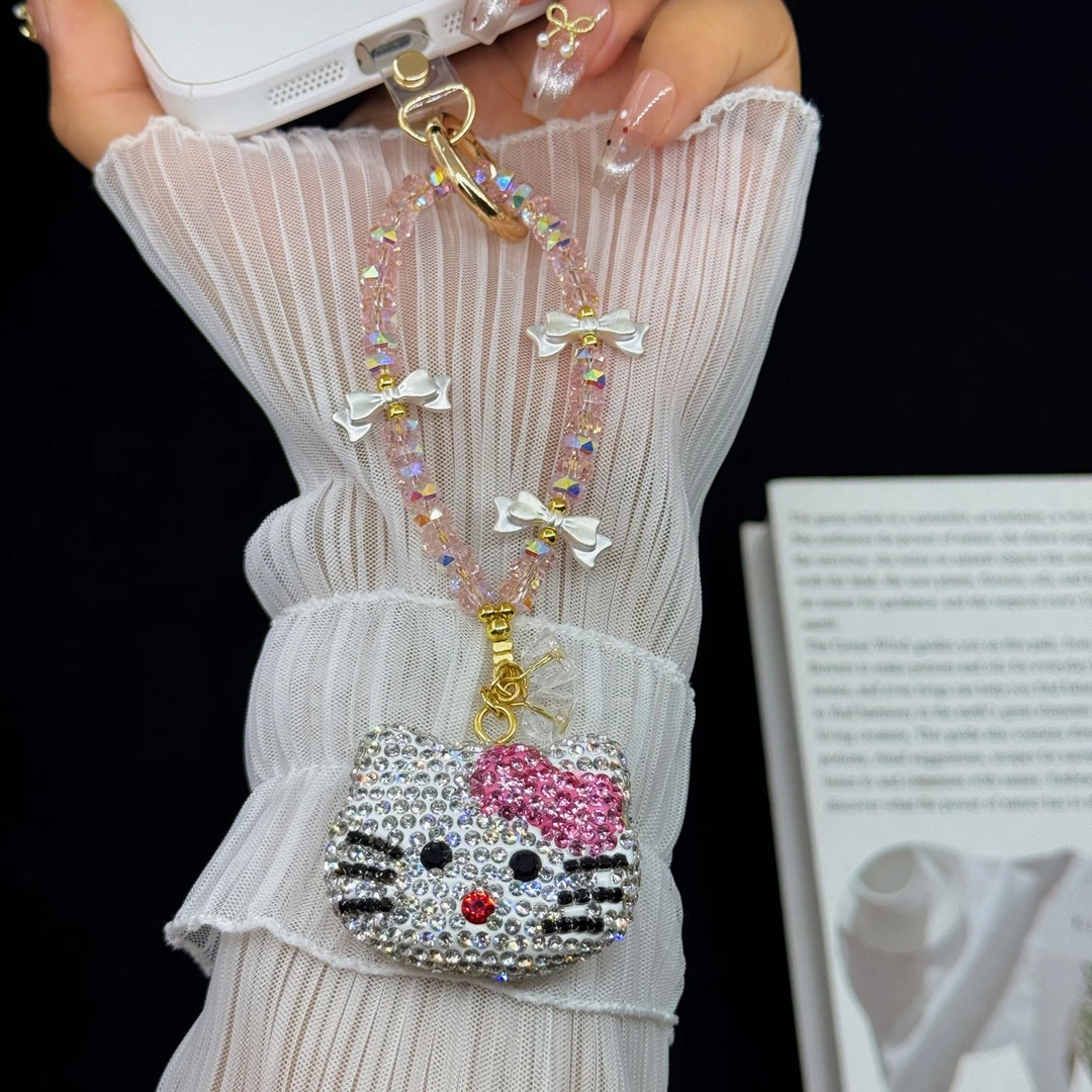 原创设计小众粉钻Kitty手机挂件短款防丢挂饰挂脖斜挎长款包链条