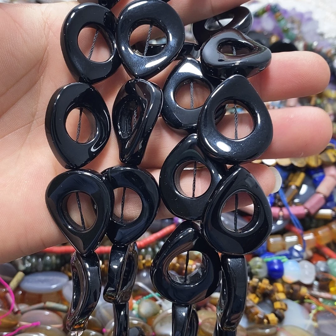 玛瑙/玉髓合金珠宝半成品黑玛瑙跑环一条