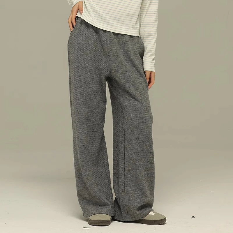 小女森女童春秋长裤肌理感宽松直筒裤中大童灰色简约高级感裤子潮