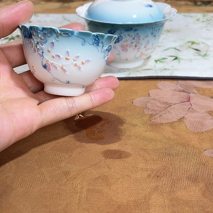 【闪购商品】幽蓝藤雾盖碗➕花口杯哈哈哈