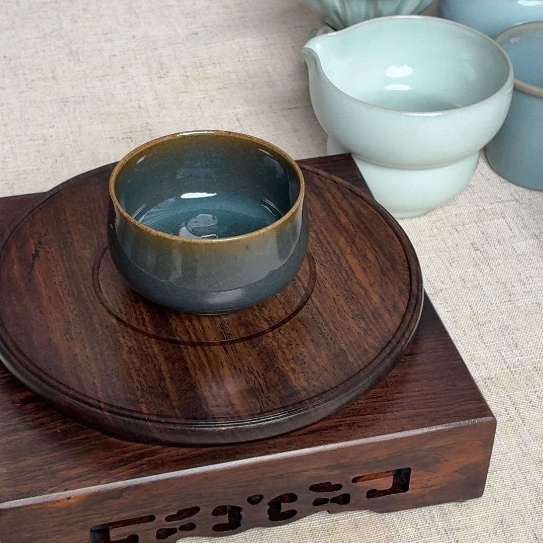 摆件陶黛蓝罗汉杯