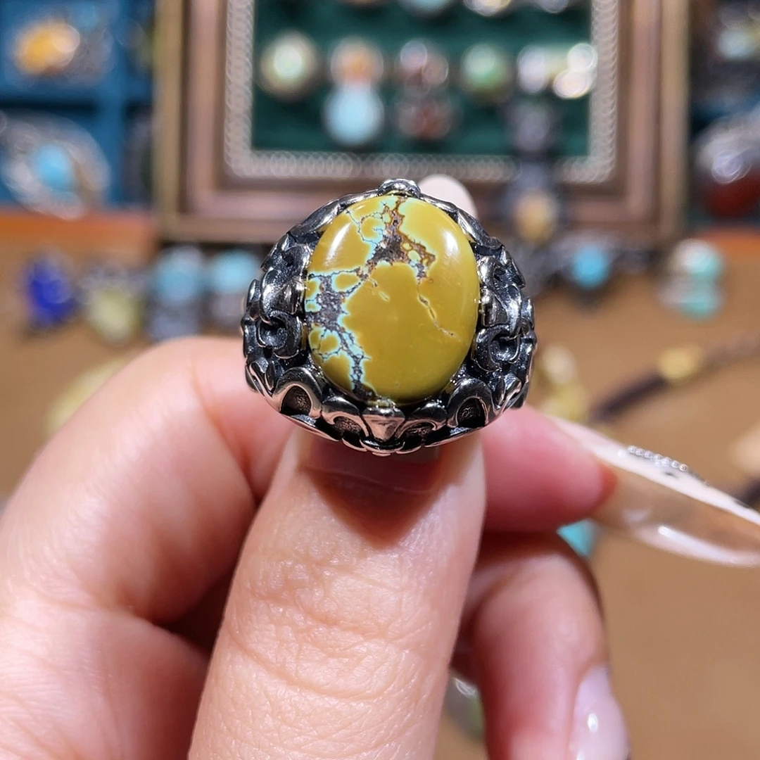 &***、绿松石银S925镶嵌戒指戒指