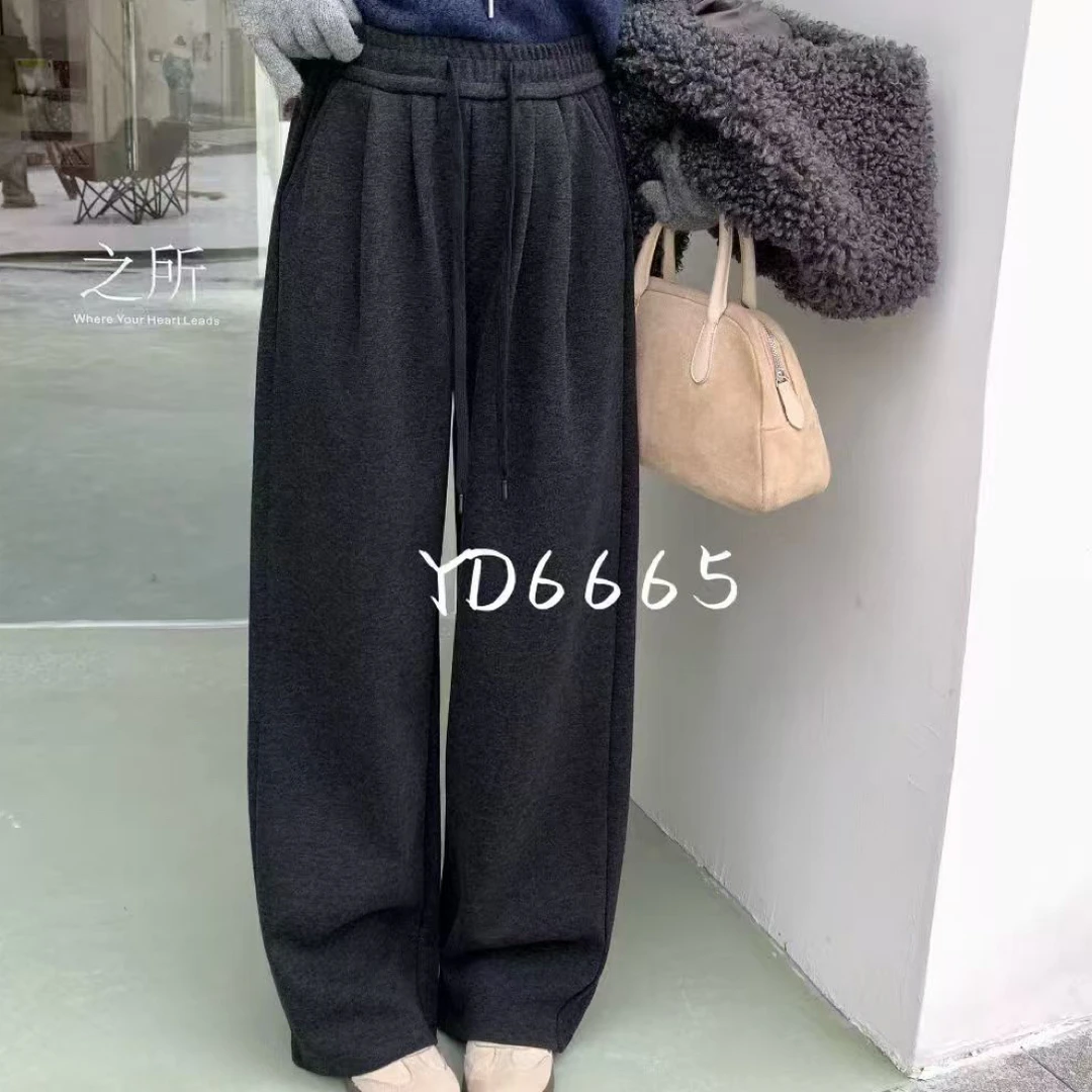 Meiky饼 #6665 通勤百搭 抽绳松紧腰垂感显瘦直筒休闲裤 2色