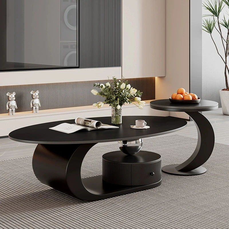 岩板轻奢客厅创意椭圆形异形家用大小茶桌茶台一整套茶几家用茶桌
