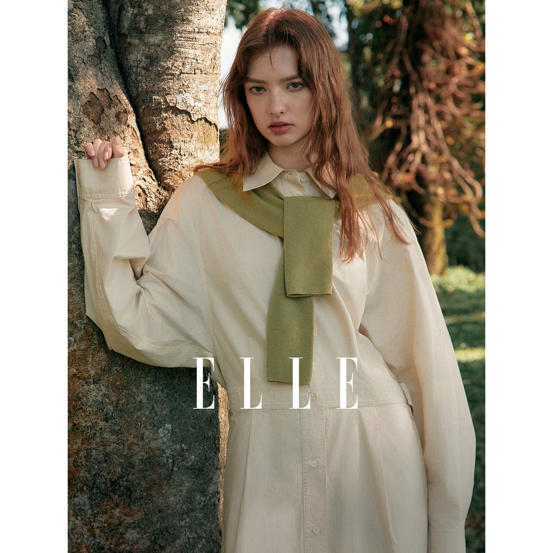 ELLE高级设计感气质简约连衣裙2025春季新款巴恩风慵懒感EL50367