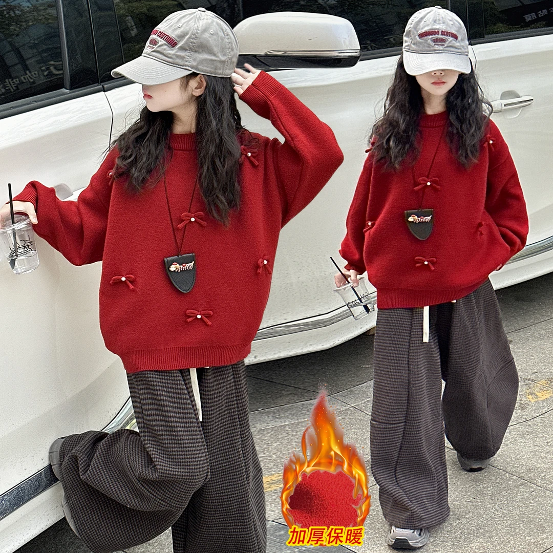女童秋冬装洋气时尚毛衣2025新款中大童6-12岁冬季时尚甜美针织衫