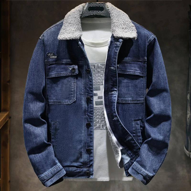 毛领2025秋冬新品美式牛仔男款厚款潮牌复古男士宽松工装加绒夹克