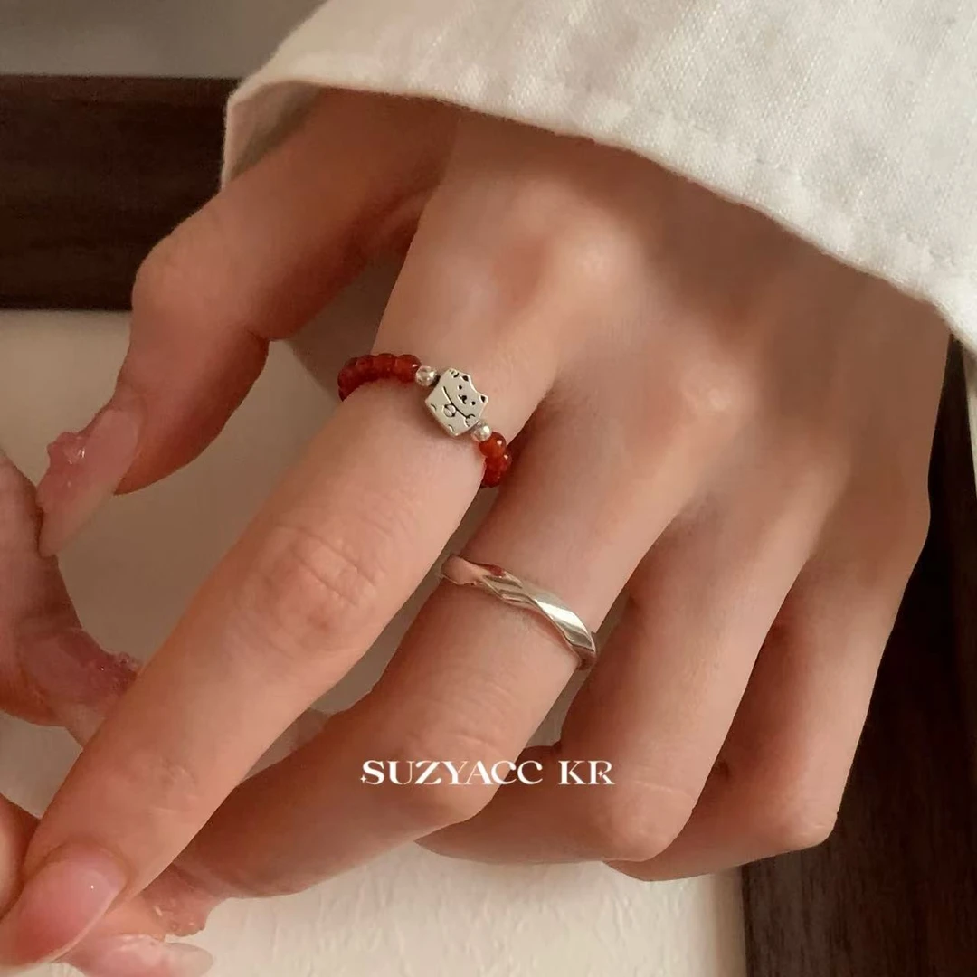Suzyacc Kr 925银戒指 【小猫素圈】戒指可爱百搭时尚戒指DJ0110