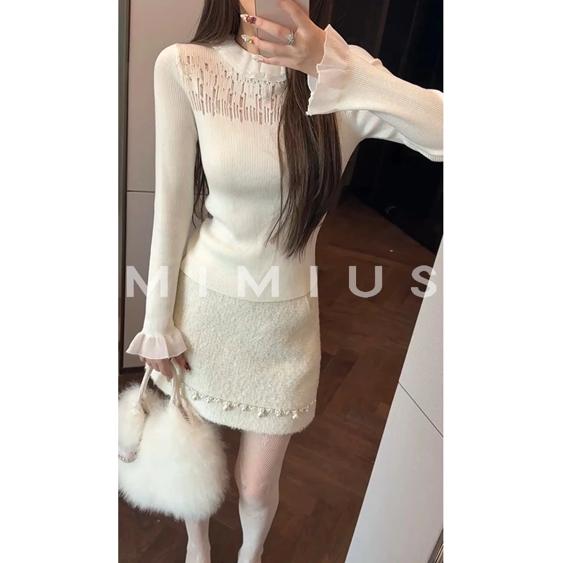 【mimius】七 羊毛设计感花边领口镂空针织上衣 汉服  WG12122