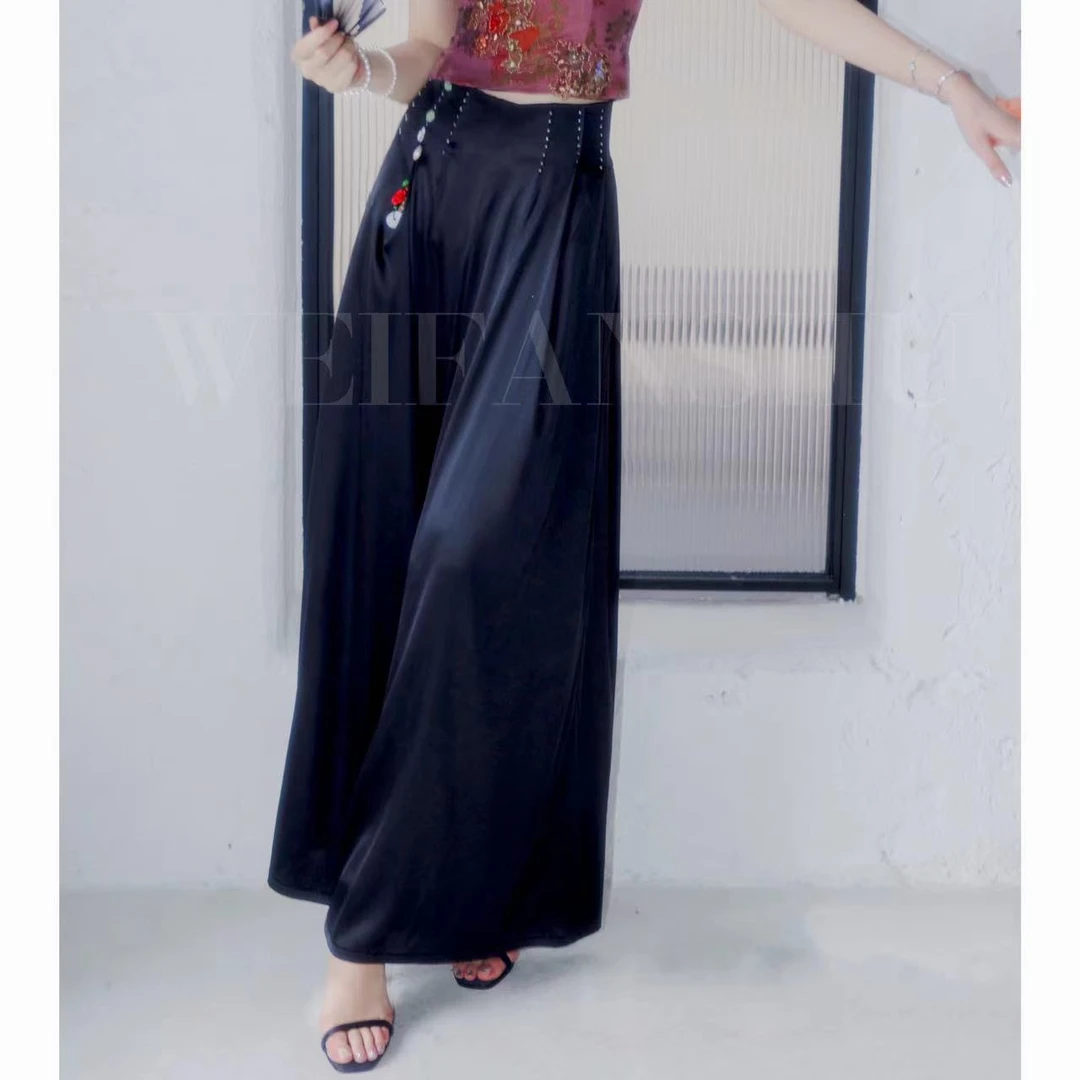 WEIFANSHU/魏凡舒【翩若惊鸿】夏季新款阔腿黑色时尚高腰显瘦西装裤