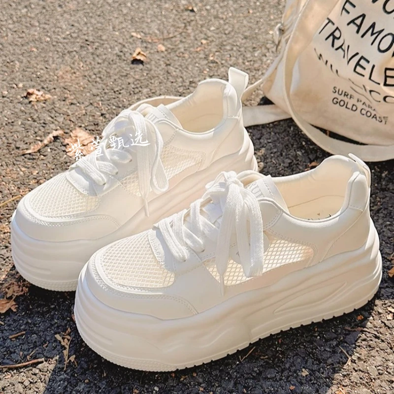 厚底小白鞋女2025新款夏季网面透气休闲鞋百搭chic轻便增高板鞋子
