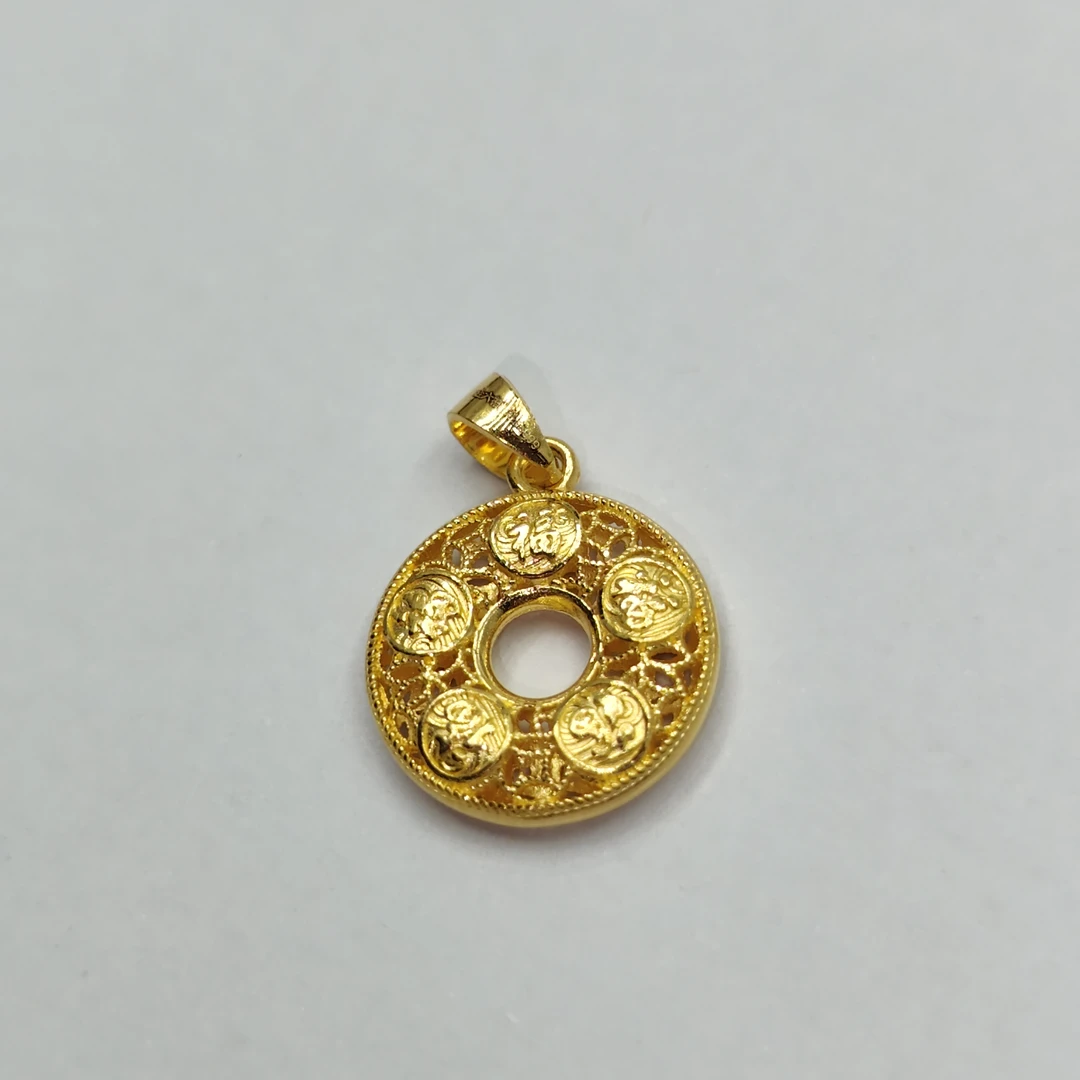 【金贝燕姐】足金五福铜钱平安扣吊坠 2.33g(赠银项链)