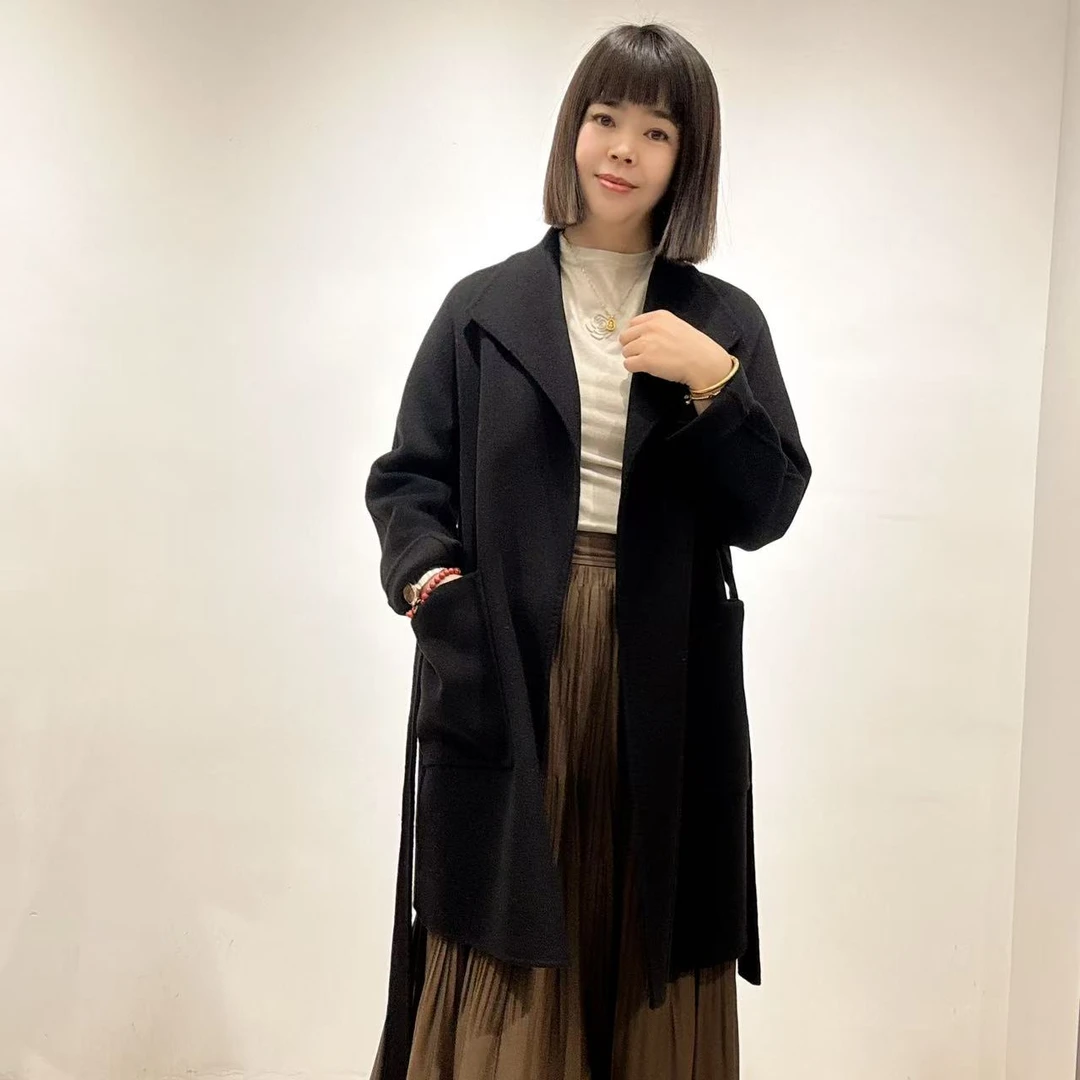 88061【100羊毛】冬季时尚小个子新款系带双面羊绒毛呢大衣外套