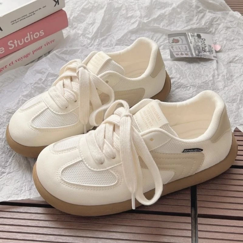 36l°C原创百搭小白鞋女2025新款丑萌圆头德训鞋透气网面休闲运动