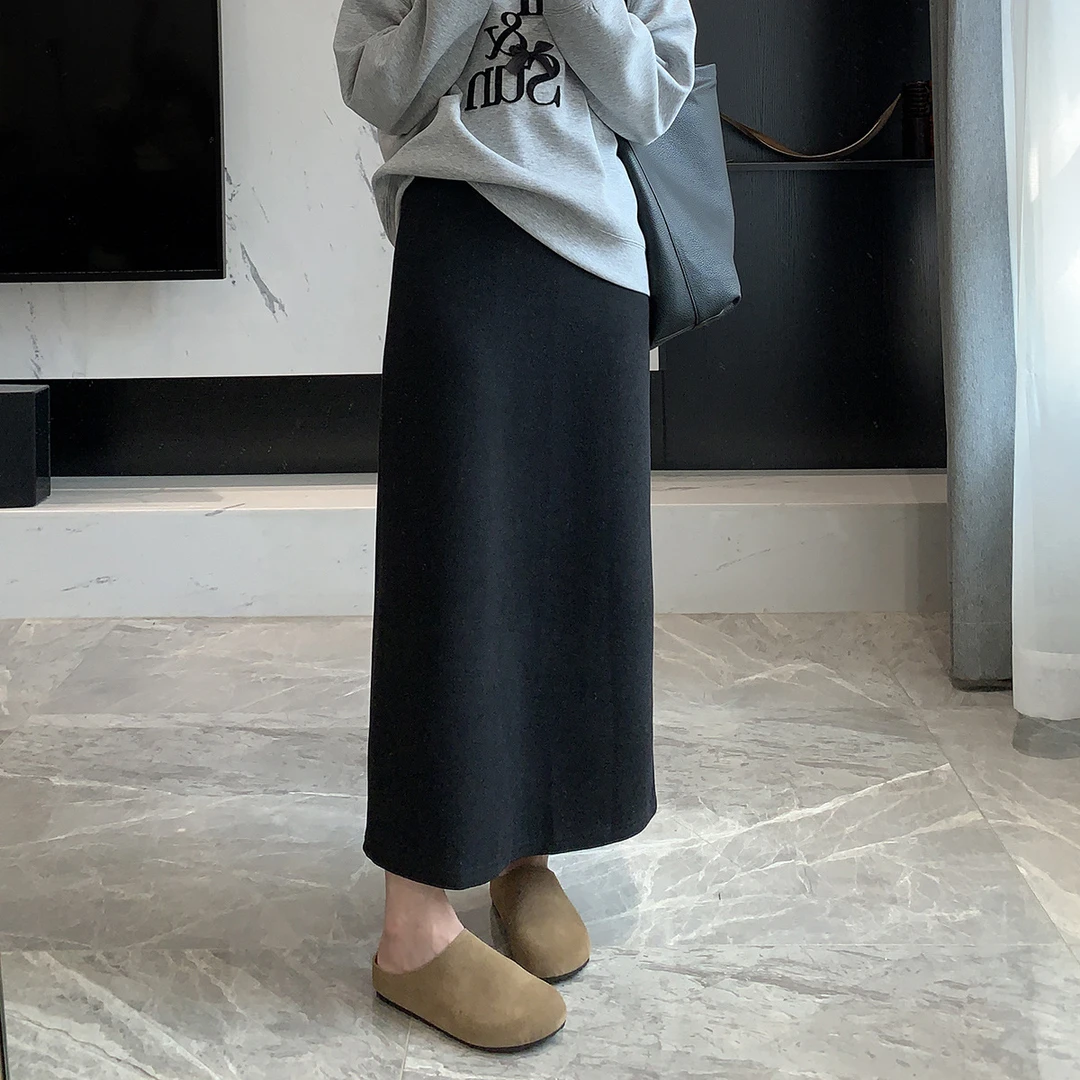 【衫上】醋酸羊毛裙2024秋冬新韩国直筒显瘦高腰开叉中长款半身裙