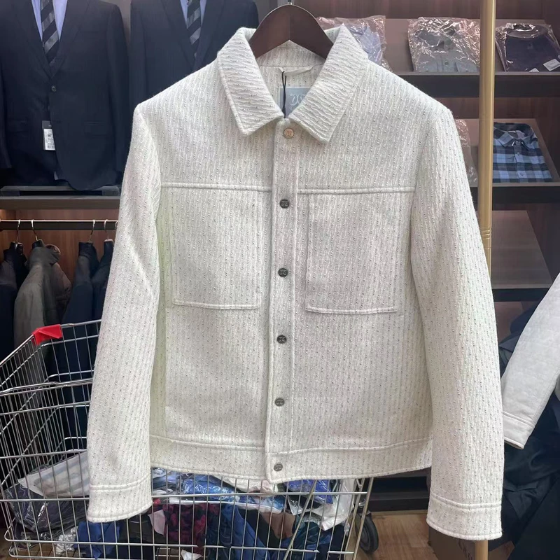 H1162.春秋男式夹克 翻领舒适休闲外套 米白色 时尚都市