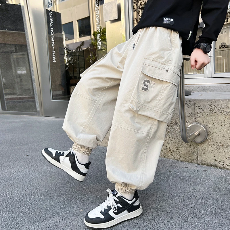 男童裤子春秋款2025新款儿童春装休闲工装裤大童男孩束脚长裤春季