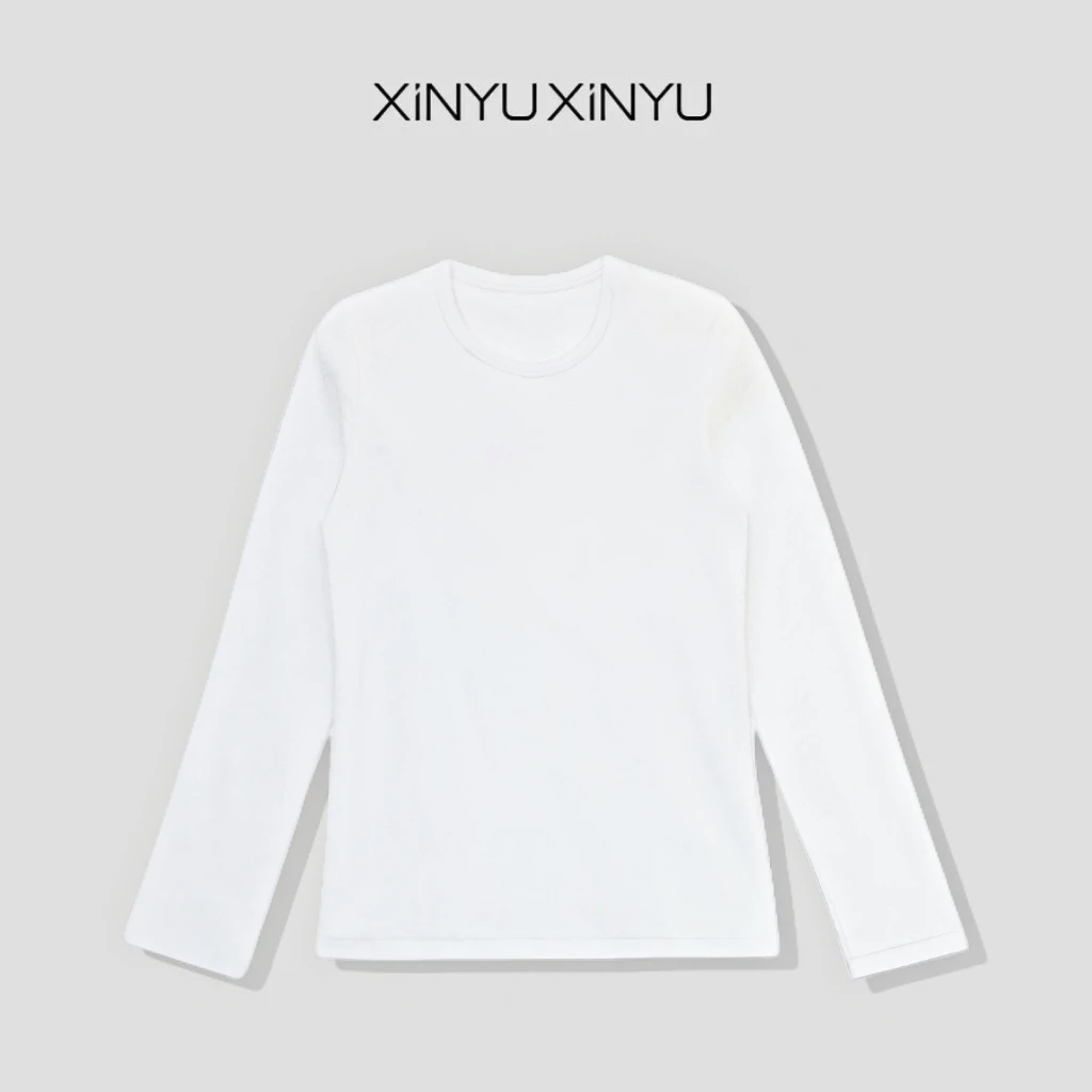 XINYU/芯与『小白』100棉纯色圆领长袖T恤 40348 休闲 长袖打底