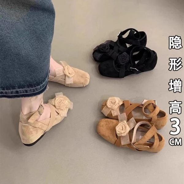 内增高3公分玛丽珍单鞋女春季2025脚腕绑带芭蕾舞鞋法式浅口复古