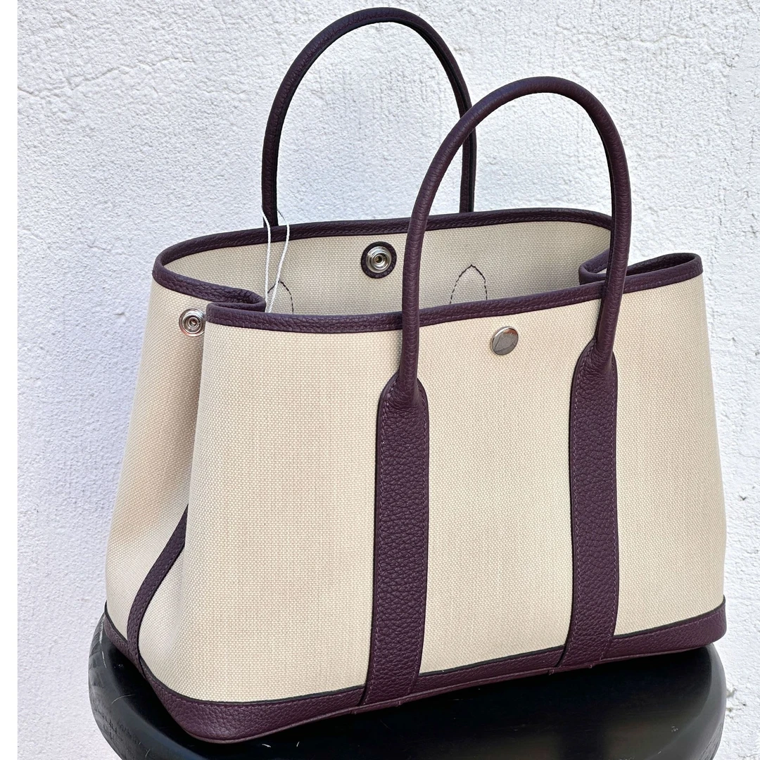 未使用 Hermes/爱马仕 阿古叔叔花园30拼色u刻 帆布拼皮 闲置