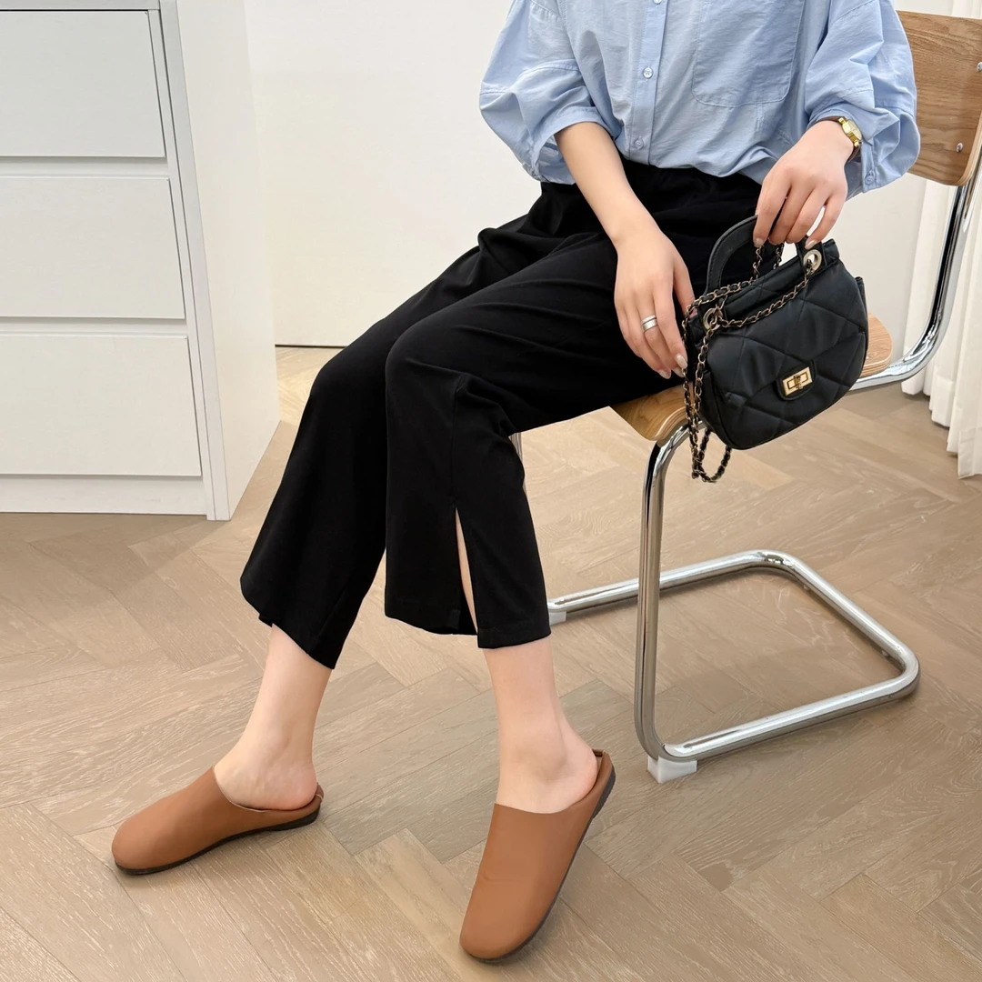 大码弹力七分裤女夏季薄款开叉微喇裤大腿粗屁股大胖mm显瘦休闲裤