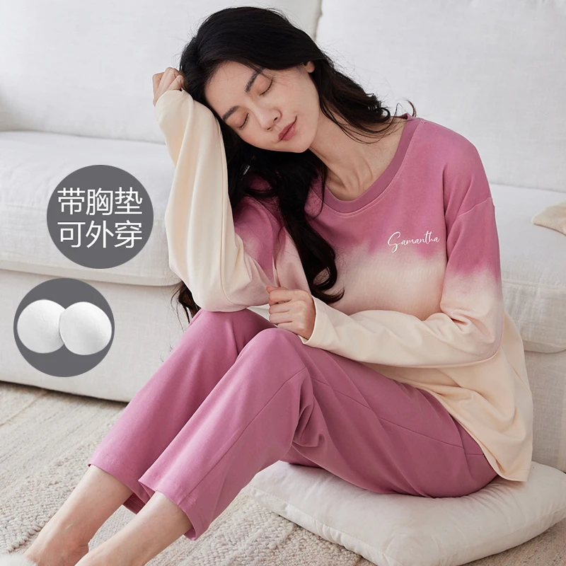 【带胸垫】睡衣女纯棉秋季长袖2025年新款休闲家居服T-225390