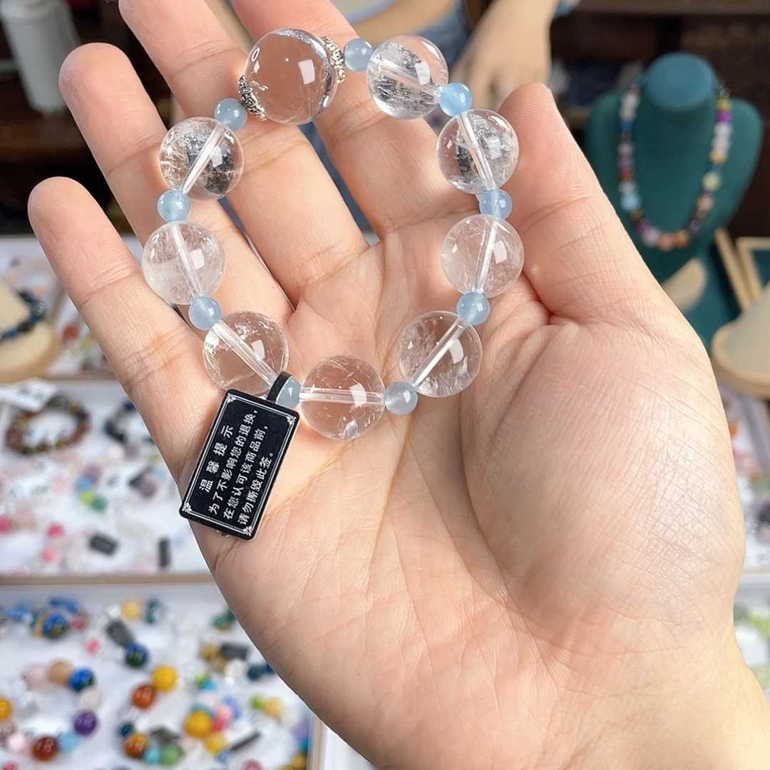 水晶手链银S925镀金镶嵌