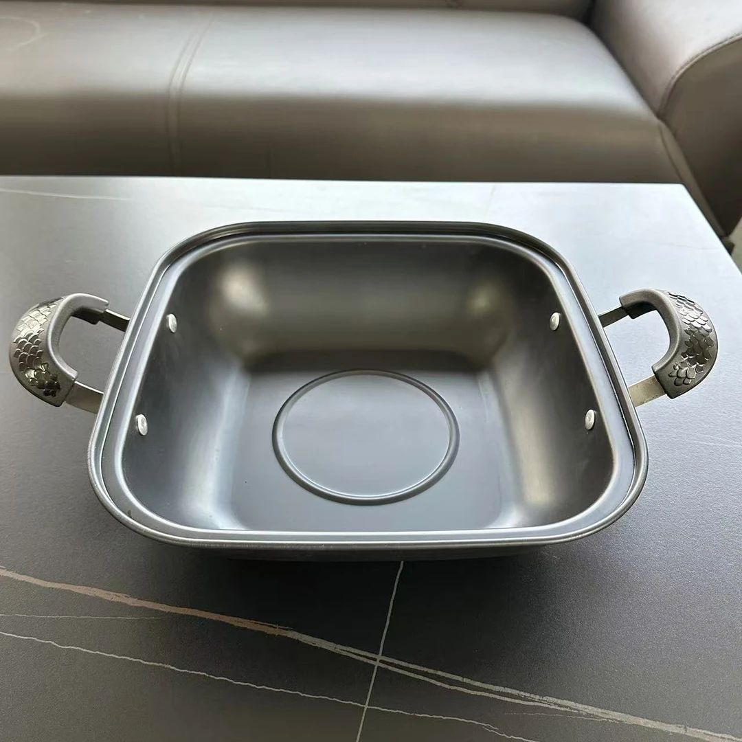 黑色锅身30cm方形双耳汤锅火锅盆小方锅