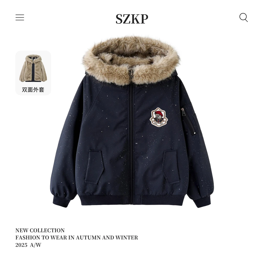 SZKP冬季新款女童保暖上衣中大童休闲儿童加绒棉衣外套BGYD557416