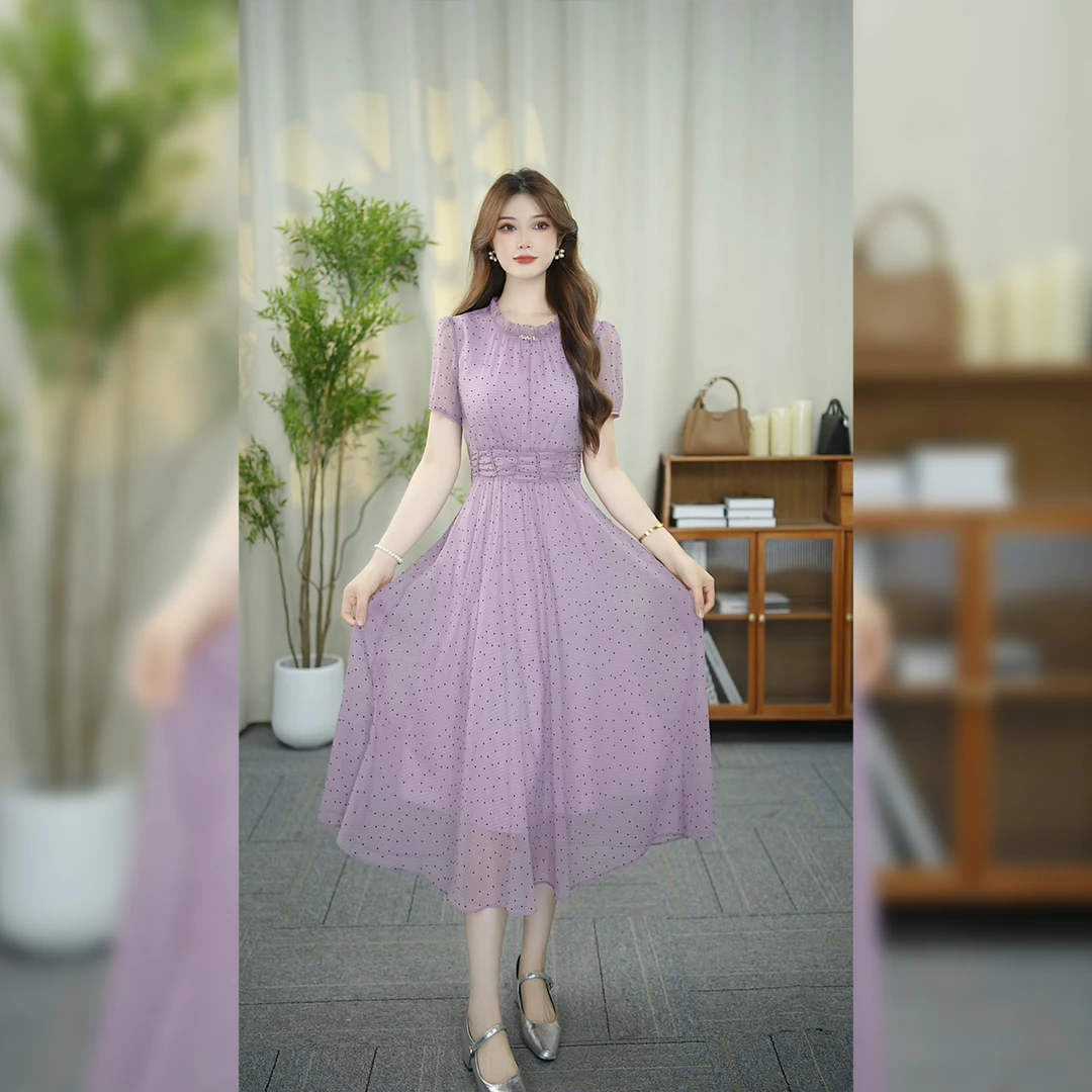 【月影女装】WT99夏季爆款清新法式时尚显瘦气质洋气中长款连衣裙