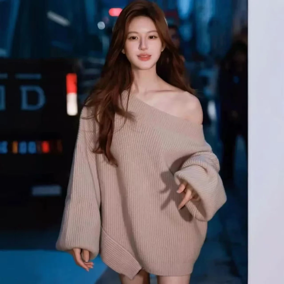 许妍明星同款厚款不规则领型针织秋季毛针织衫百搭时尚休闲气质