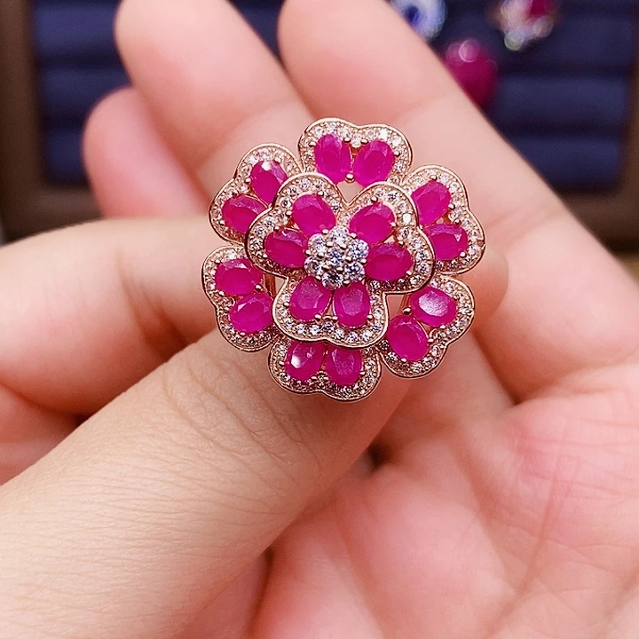 戒指银S925镶嵌红宝石