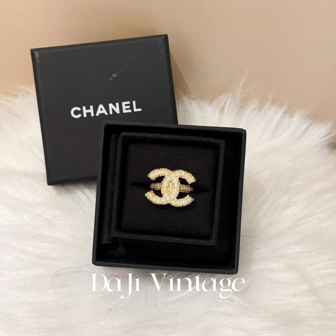 99新 Chanel/香奈儿 大吉中古/Chanel香奈儿金色双c珍珠镶钻戒指