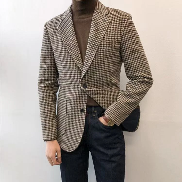 T 001-200男西服时尚修身格子英伦