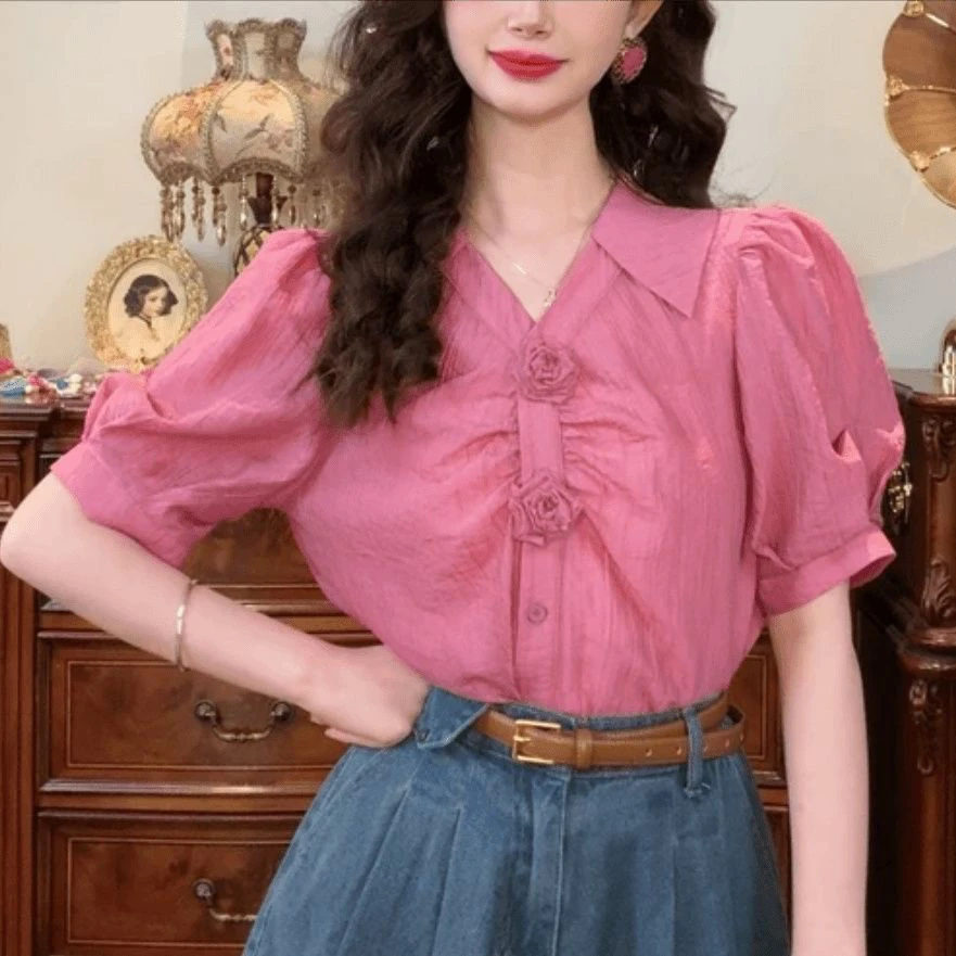 【店铺热销】夏季短袖新款衬衫网红设计清新时尚气质衬衣显瘦