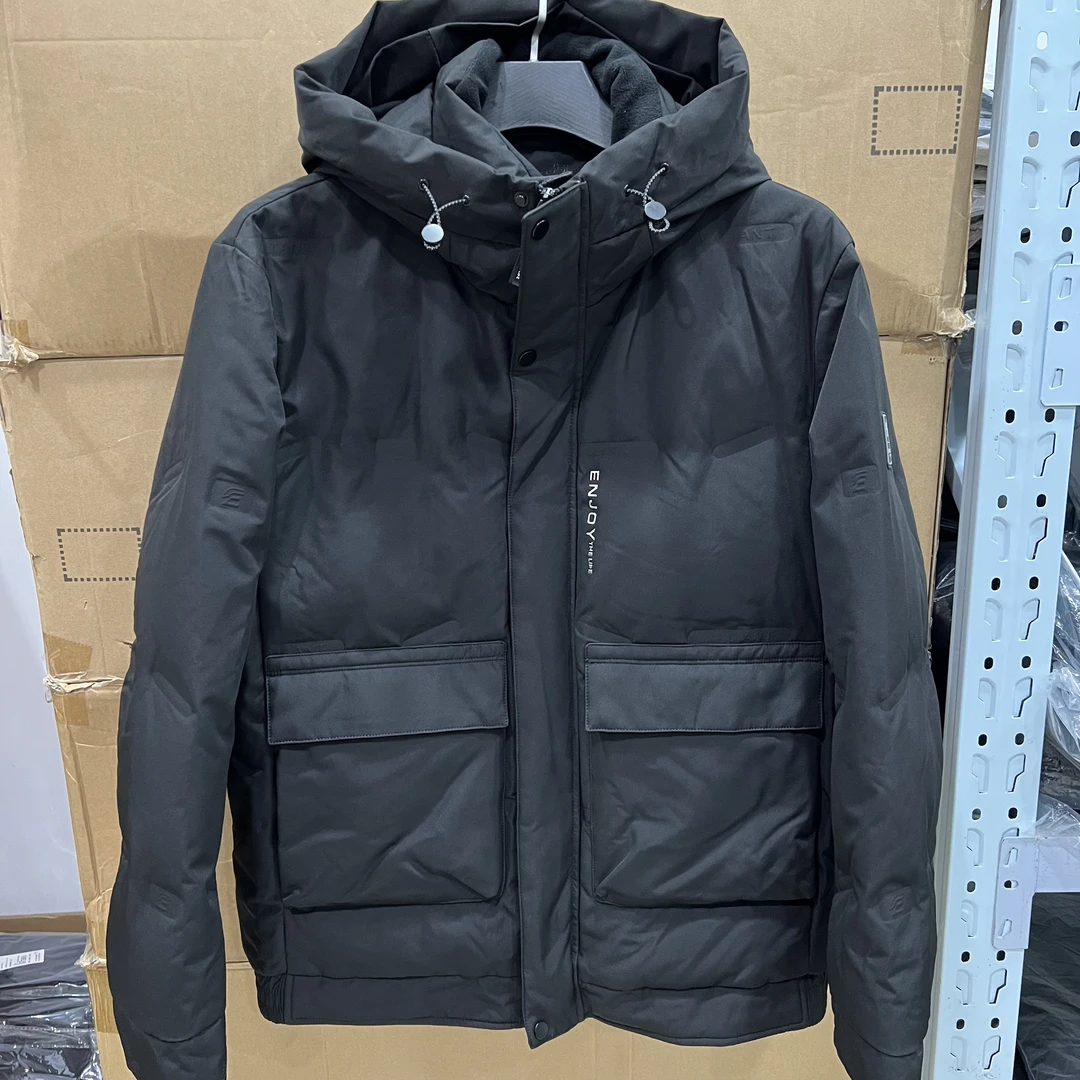 8941撤柜H剪标黑色带帽拉链冬季男士外套短款羽绒服鸭绒