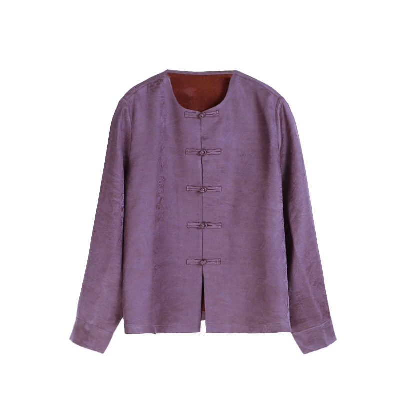 28姆提花缎香云纱牡丹嘉玲姐同款圆领五福临门新中式衬衣61634