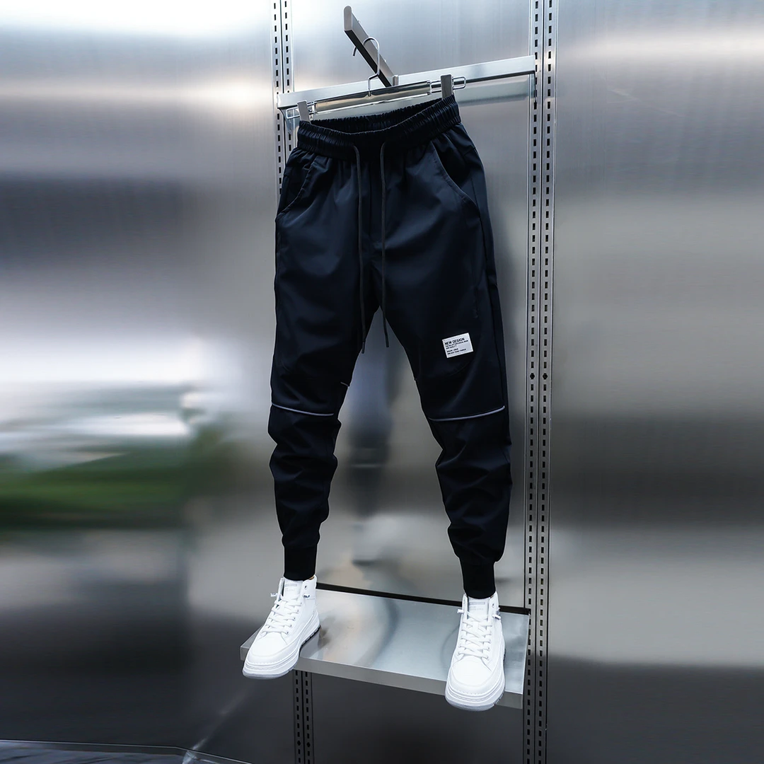 2025春夏薄款男士休闲裤纯色弹力松紧腰小脚裤百搭运动裤