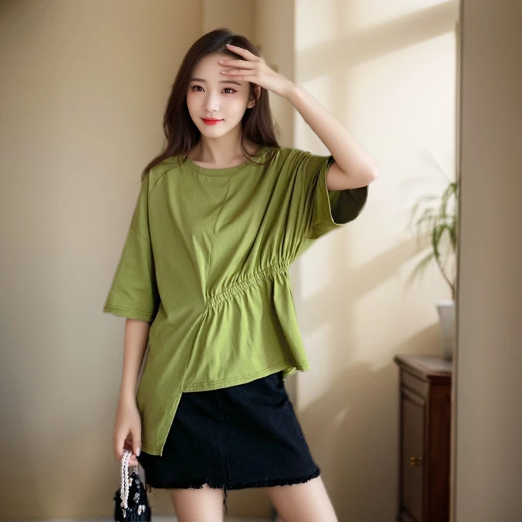 设计感不规则娃娃衫打底衫女2025东大门宽松大码休闲装高腰t恤女