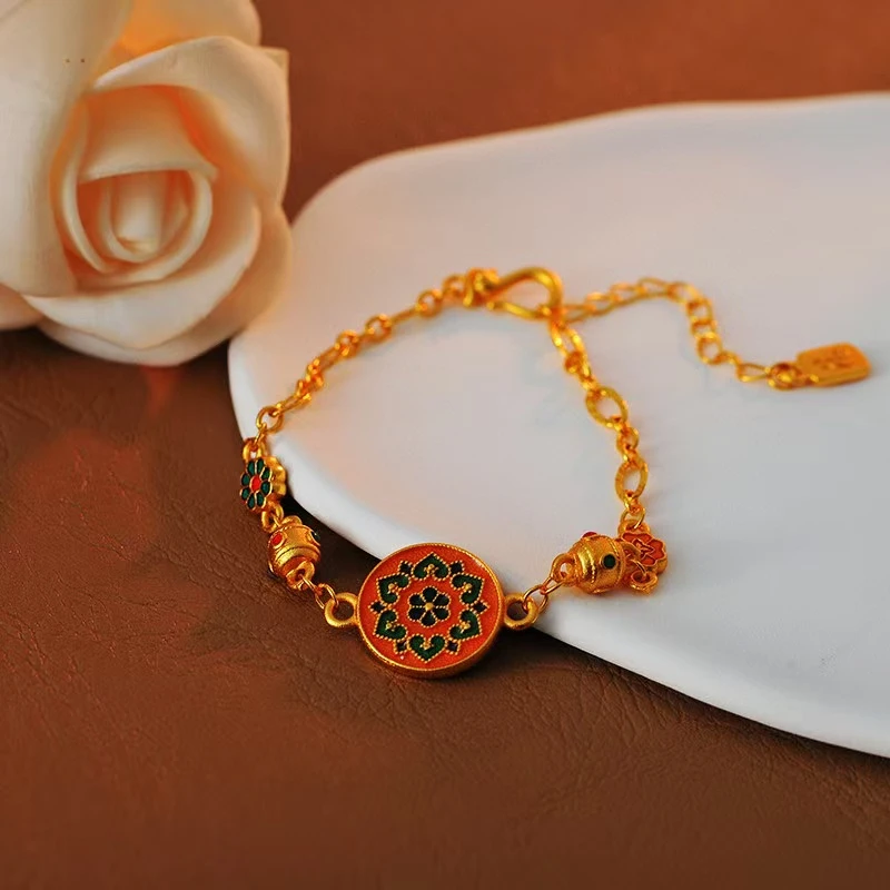 铜合金手链 d069---古法烧蓝格桑花手链新中式轻奢小众精致