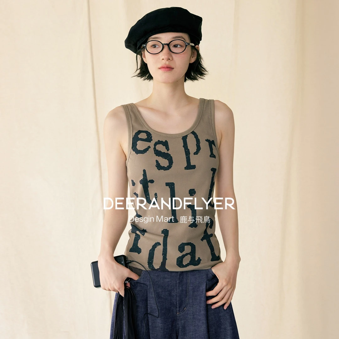 鹿与飞鸟“自由精神”凉感混纺竖纹肌理前后两穿弹力宽松背心6820