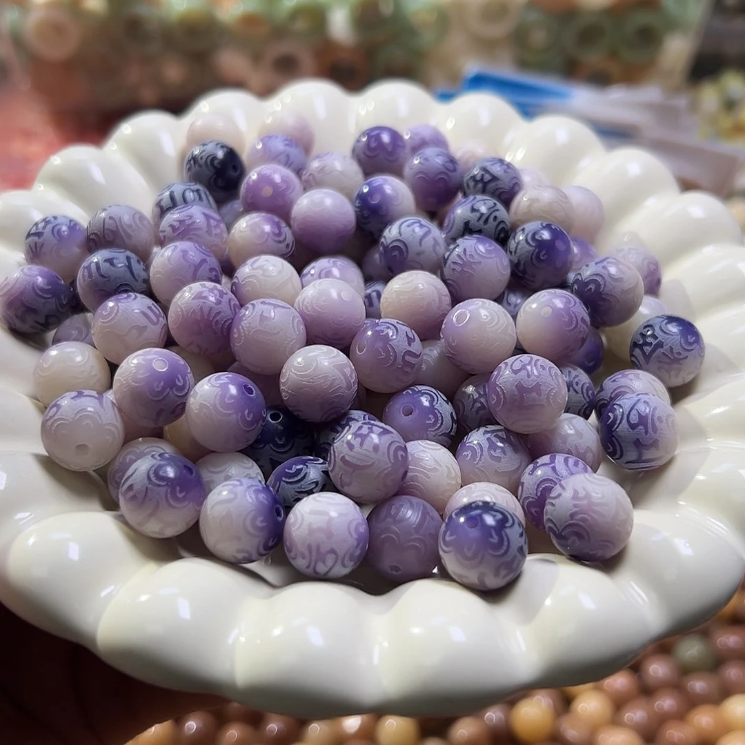 菩提根/象牙果吊坠卡12浅紫六字108颗