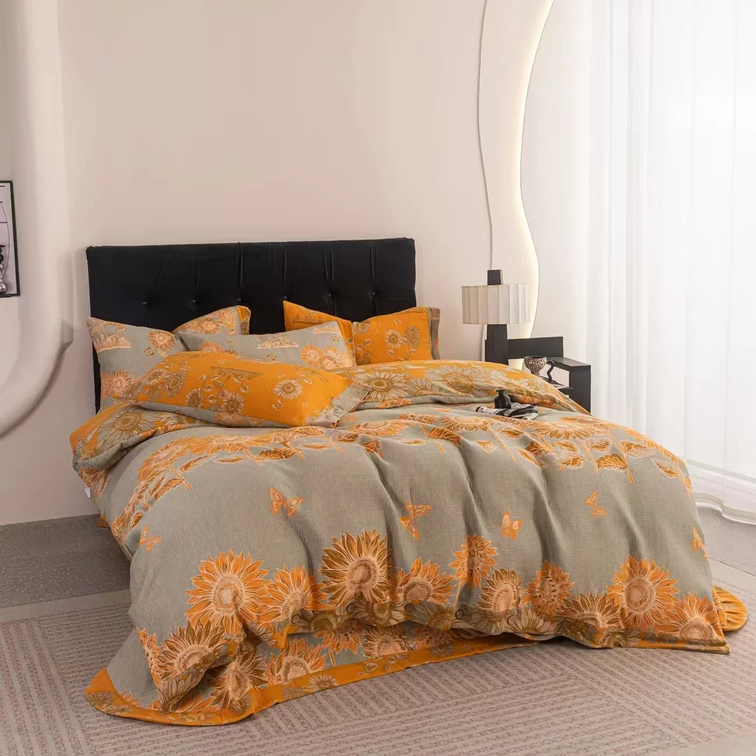 全棉提花双层纱床裙款四件套